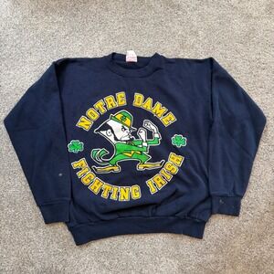 Vintage Hero Notre Dame Fighting Irish Leprechaun Navy Blue Sweatshirt Large